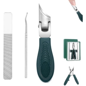 Eagle Beak Angled Nail Clippers 3-Piece Set, Long Handle Wide Jaw Opening Anti-Splash Slanted Toenail Clippers for Thick Nails and Ingrown Care, Stainless Steel Finger Nail Clippers Adult (Green)