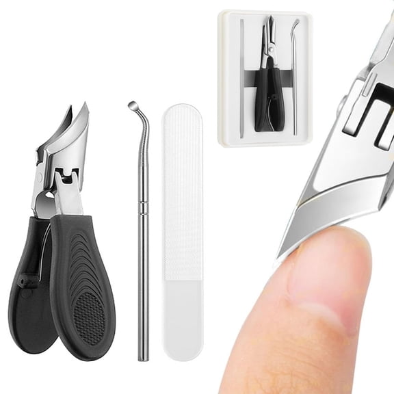 Eagle Beak Angled Nail Clippers, 3-Piece Sets of Eagle Beak Beveled Nail Clippers, Suitable for Nail Care, Wide Jaw Opening Anti-Splash Slanted Nail Clipper(Black)
