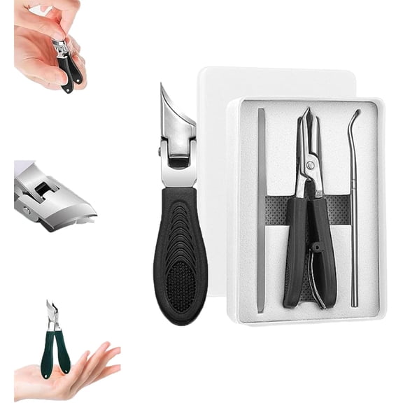 Eagle Beak Angled Nail Clippers, 3-Piece Sets of Wide Jaw Opening Anti-Splash Slanted Nail Clipper, Long Handle Wide Jaw Toenail Clippers for Thick Nails (Black)