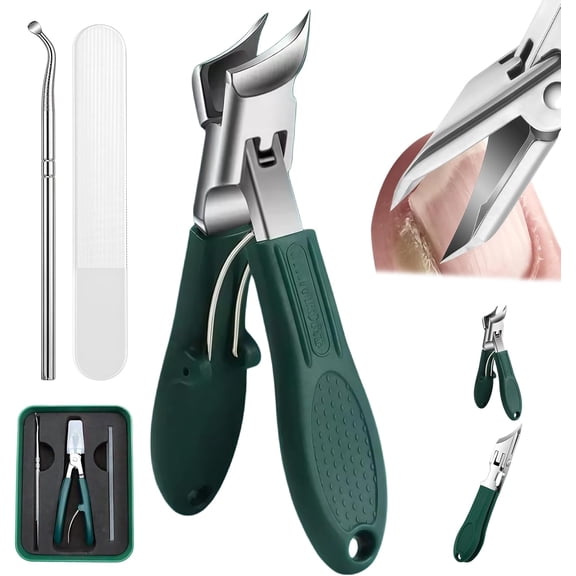 Eagle Beak Beveled Nail Clippers, Eagle Beak Nail Clippers with Filer and Nail Remover, Wide Jaw Toenail Clippers for Thick Nails, 3-Piece Wide-Mouth Splash-Proof Angled Nail Clippers (A-1PC)