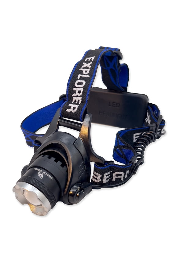 Explorer Headlamp 1000 Lumens, Rechargeable, Long Lasting, 3 Modes, Zoomable, Carrying Case, IPX-5 Water Resistant
