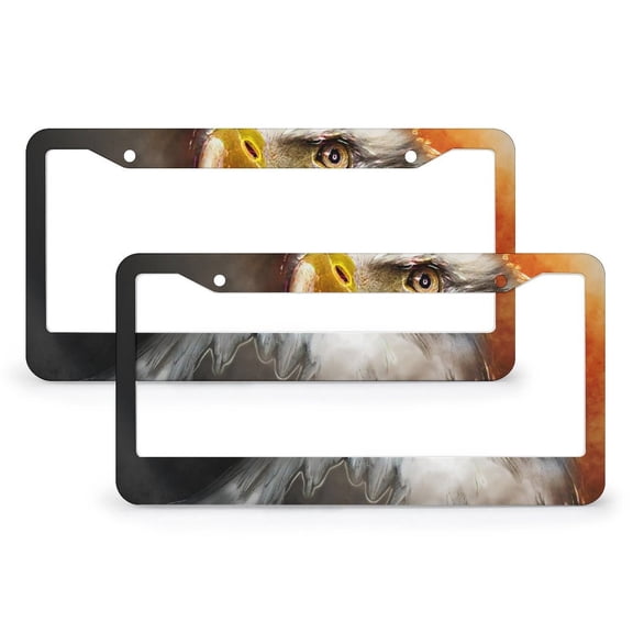 Eagle Big Animal License Plate Cover 2 Pcs Set July 4th Car License Plate Frame Gift for Dad 2 Round Holes Stainless Aluminum License Plate Frames