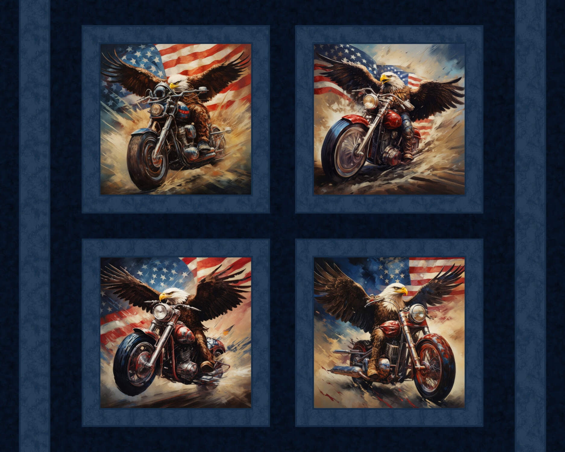 Eagle Bikers Pillow Panel Cotton Fabric