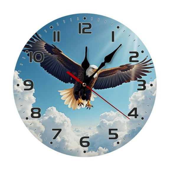 Eagle Bird Flying Wall Clock 10 Inch Silent Non Ticking Round Wooden Clock Decoration for Living Room Kitchen Bedroom Bathroom Office Classroom