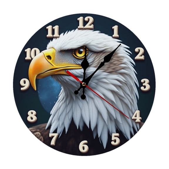 Eagle Bird Head Wall Clock 10 Inch Silent Non Ticking Round Wooden Clock Decoration for Living Room Kitchen Bedroom Bathroom Office Classroom