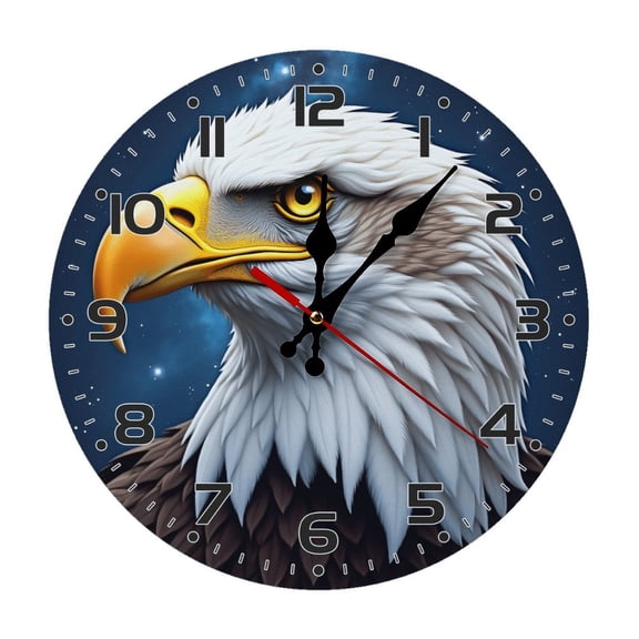 Eagle Bird Head Wall Clock 10 Inch Silent Non Ticking Round Wooden Clock Decoration for Living Room Kitchen Bedroom Bathroom Office Classroom