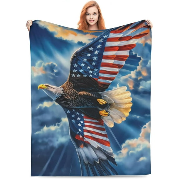 Eagle Blanket for Adults Men, Flannel Eagle Blankets Gifts, American Flag Eagle Throw Blanket for Sofa Couch Bed Living Room Soft Warm Cozy Eagle Decor 60" x 50"