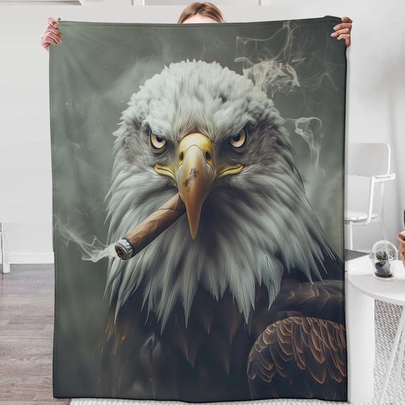 Eagle Blanket Eagle Gifts for Adults Throw Blanket,Eagle Gifts Bedding Decor Eagle Cigar Smoking Flannel Throw Blanket,Eagle Stuff Lightweight Warm Soft Blanket for Bed Sofa Office 60" x 50"