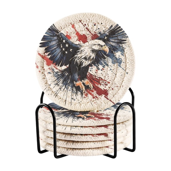 Eagle Blood 6 Pcs Drink Coasters with Holder Absorbent Coasters Woven Coasters for Drinks Table Desk Protection Home Decor
