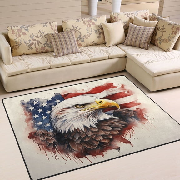 Eagle Blood American Flag Area Rug Washable 80 x 58 Floor Carpet Mat Non Slip for Bedroom Living Room Home Decor