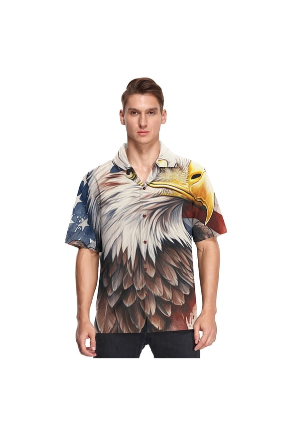 Eagle Blood American Flag Men's Hawaiian Wrinkle Free Button Down Short Sleeve Shirt Casual Shirts Beach Shirts