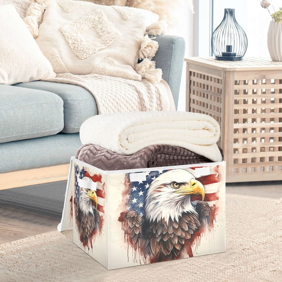 Eagle Blood American Flag Storage Basket Foldable Laundry Basket Shelf Kids Toy Storage Container Organizer with Handles
