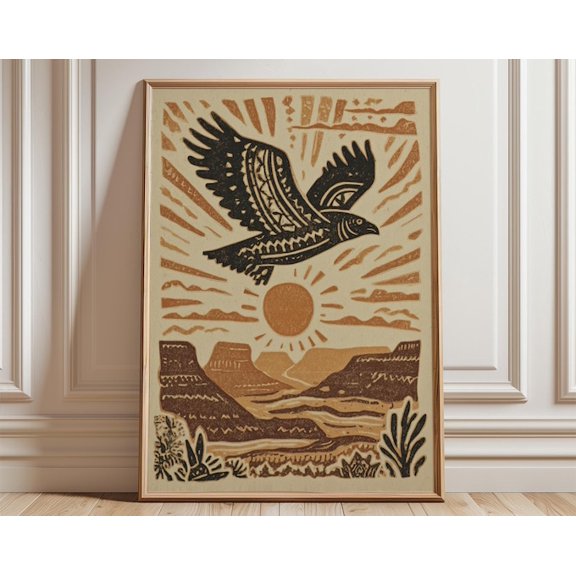 Eagle Canyon Desert Sunrise Wall Art Print, Unframed Paper Poster 24x36in