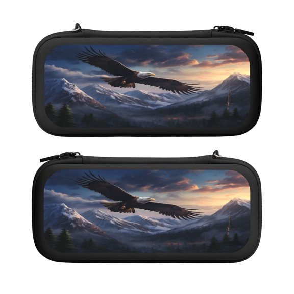 Eagle, Carrying Case For Nintendo Switch & OLED Version, Eva Lightweight Shockproof Protective Pouch Case for Game Console & Accessories with 10 Game Card Slot & Wristband, Black