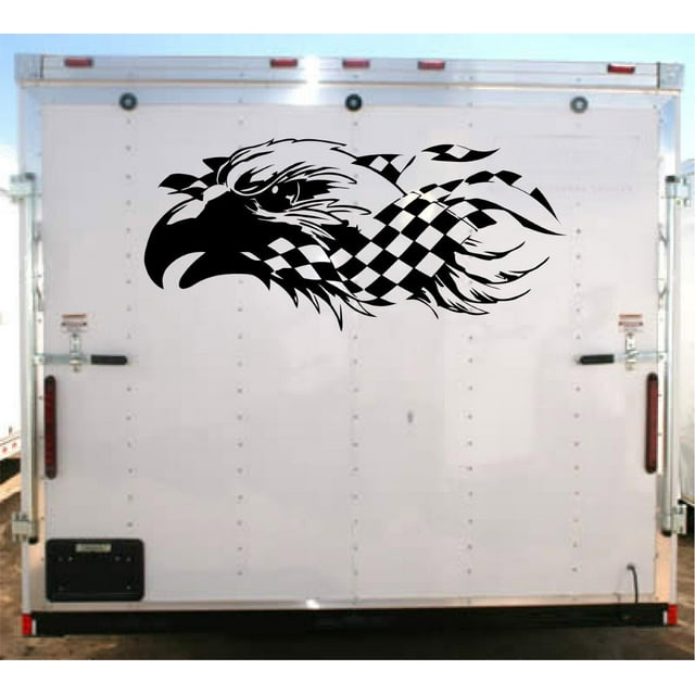 Eagle Checkered Flag Decal Trailer Vinyl Decal Custom Text Trailer Sticker YT503