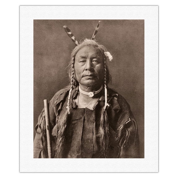 Eagle Child - Atsina Native Man - North American Indian - Vintage B&W Historical Photograph by Edward S. Curtis c.1908 - Fine Art Rolled Canvas Print 16in x 20in
