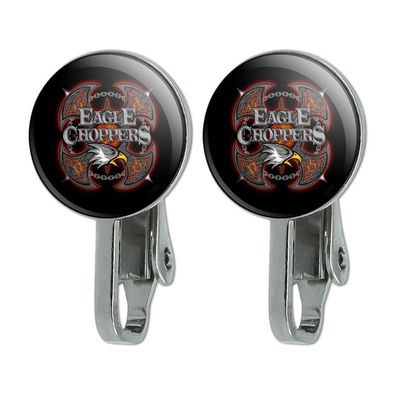 Eagle Choppers Motorcycle Biker Club Novelty Clip-On Stud Earrings
