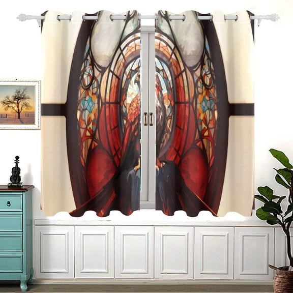 Eagle Church Window 5455 Inch Black Out Curtains 2 Packs Aesthetic for Bedroom Living Room Sliding Glass Doors Kitchen Windows