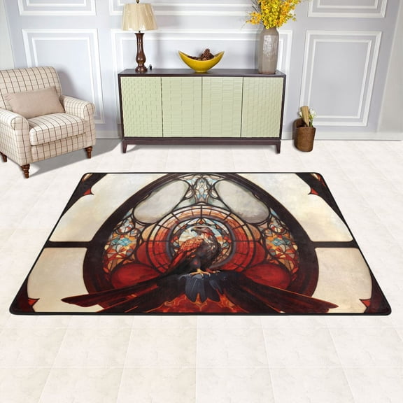 Eagle Church Window Area Rug Washable 72 x 48 Floor Carpet Mat Non Slip for Bedroom Living Room Kids Room Home Decor