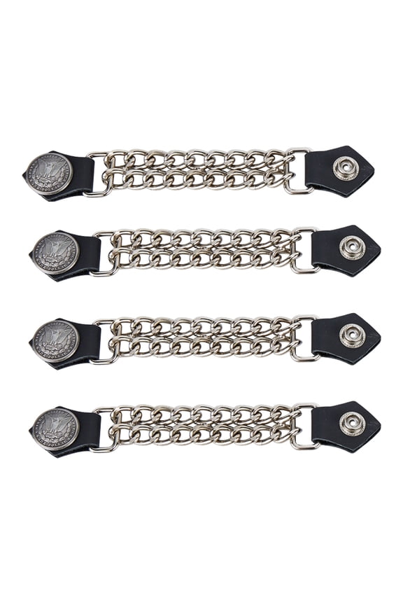 Eagle Clasping Arrows Authentic Leather Motorcycle Vest Extender for Men Biker Double Diamond Cut Chrome Chain 4PCS Per Set