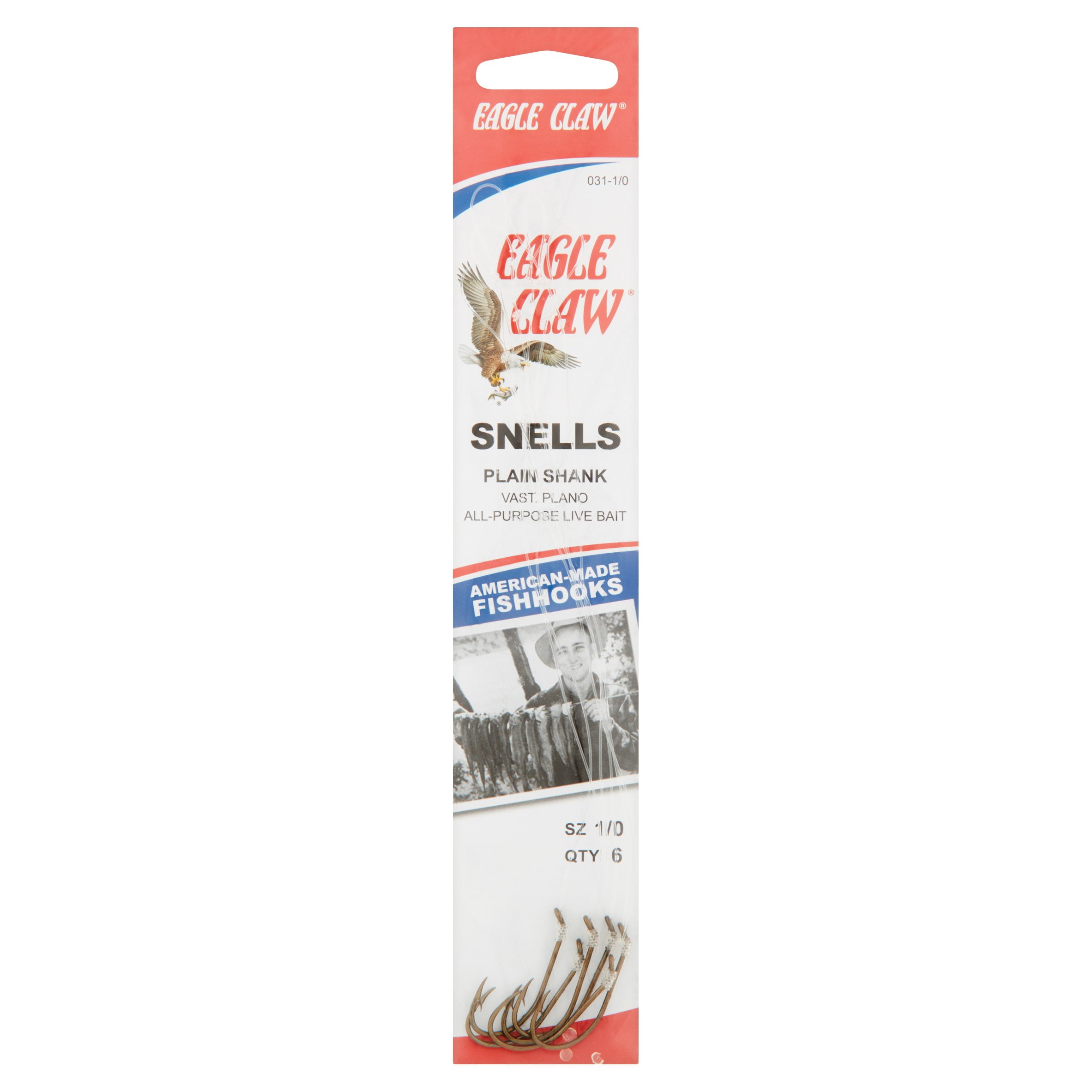 Eagle Claw 031H-8 Plain Shank Snell Fish Hook, Size 8 