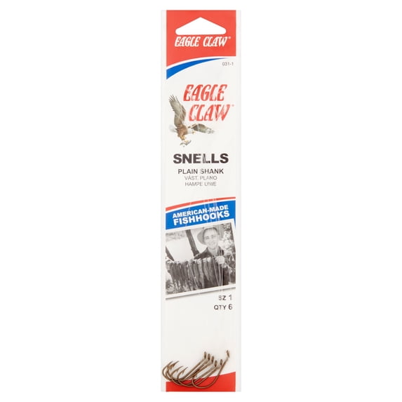 Eagle Claw 031H-1 Snells Plain Shank Fish Hooks, Size 1