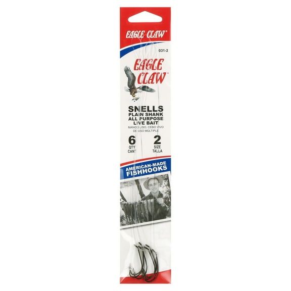 Eagle Claw 031H-2 Plain Shank Snell Fish Hook, Size 2