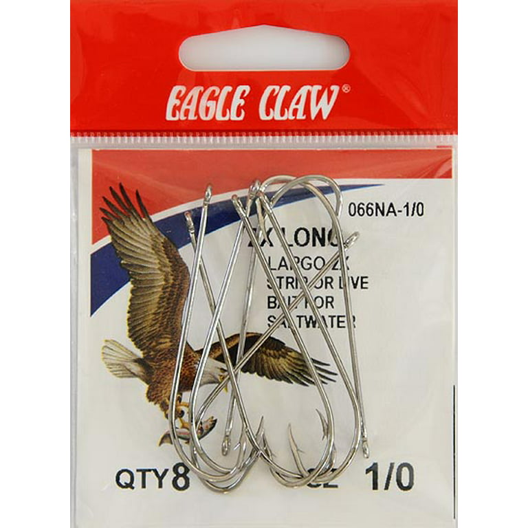 Eagle Claw 066NAH-1/0 2X Long Shank Offset Hook, Nickel, Size 1/0, 8 Pack 