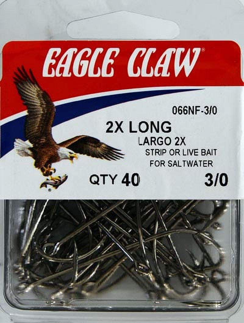 Eagle Claw 2X Long Shank Offset Hook, Nickel, Size 3/0, 40 Pack