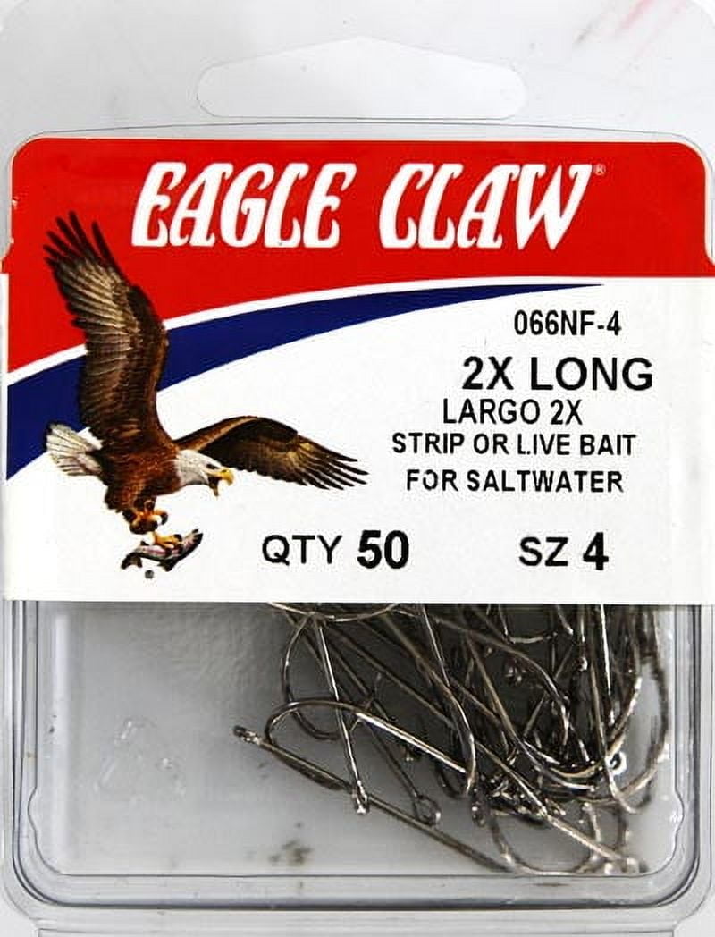 Eagle Claw 066NFH-4 2X Long Shank Offset Hook, Nickel, Size 4, 50 Pack
