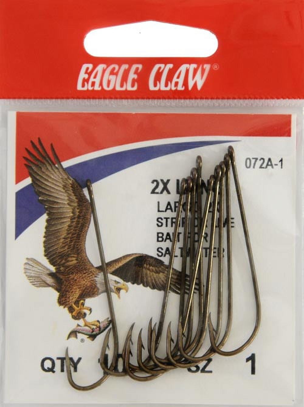 Eagle Claw 072A-1 2X Long Shank Offset Hook, Bronze, Size 1, 10