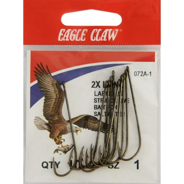 Eagle Claw 072A1 2X Long Shank Offset Hook, Bronze, Size 1, 10 Pack