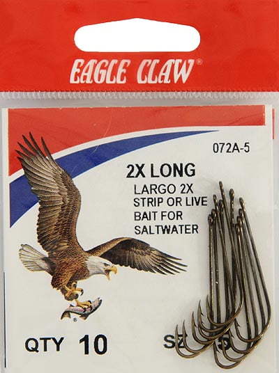 Eagle Claw 072AH-5 2X Long Shank Offset Hook, Bronze, Size 5, 10 Pack
