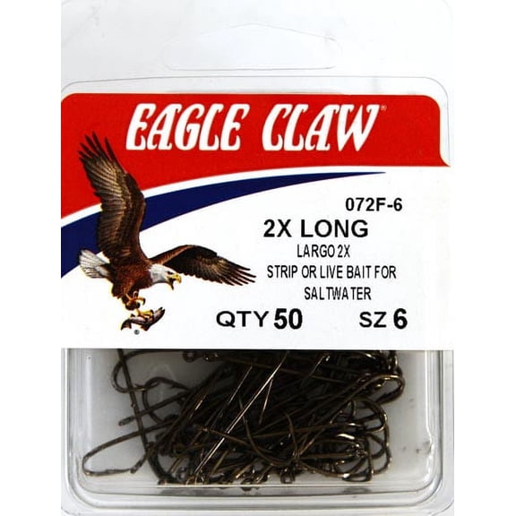 Eagle Claw 072FH-6 2X Long Shank Offset Hook, Bronze, Size 6