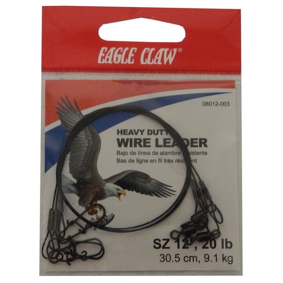Eagle Claw 08012-003 Black Steel Leader 20 lbs 12" Fishing (3 Pack)