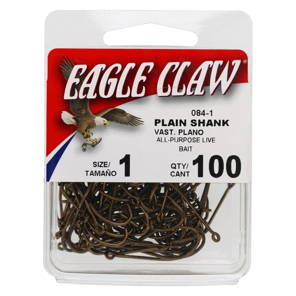 Eagle Claw Straight Eye Plain Shank Offset Hook, 100pk, Bronze, Size 1