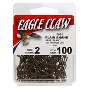 Eagle Claw Straight Eye Plain Shank Offset Hook, 100pk, Bronze, Size 2