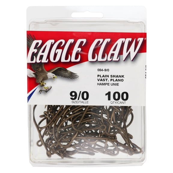 Eagle Claw Straight Eye Plain Shank Offset Hook, 100pk, Bronze, Size 9/0