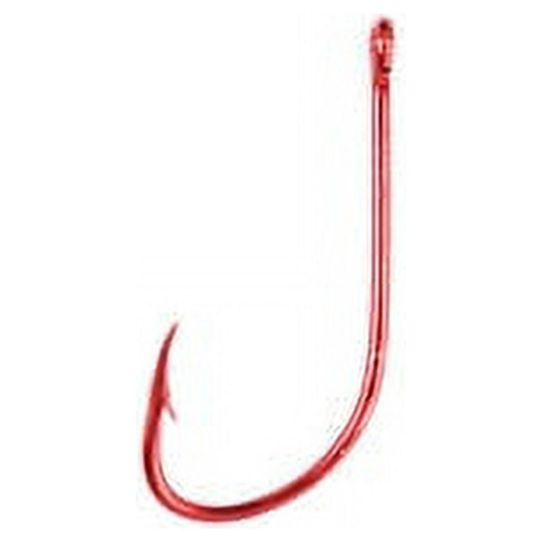 Eagle Claw 084RAH-1/0 Plain Shank Offset Hook, Red, Size 1/0, 8 Pack