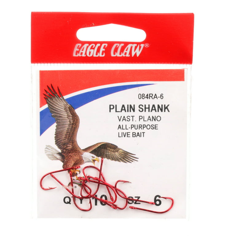 Eagle Claw 084RAH-6 Plain Shank Offset Hook, Red Size 6 Hook.