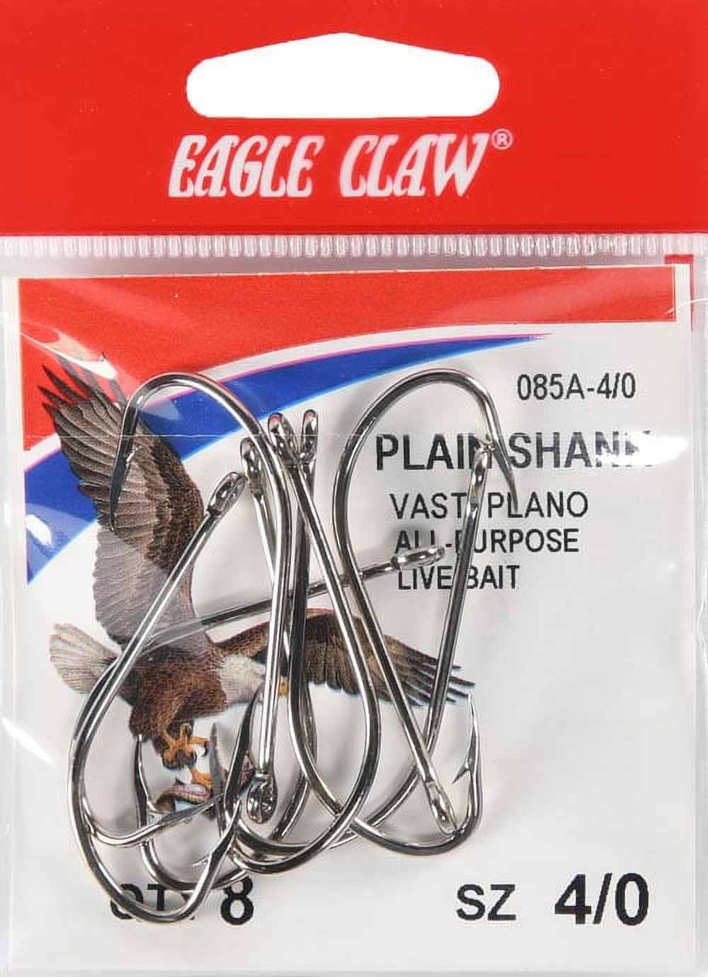 Eagle Claw 085AH-4/0 Plain Shank Hook, Nickel, Size 4/0, 8 Pack
