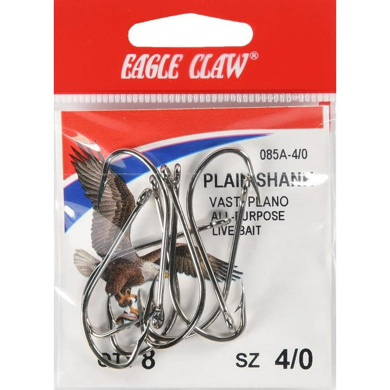 Eagle Claw 085AH-4/0 Plain Shank Hook, Nickel, Size 4/0, 8 Pack 
