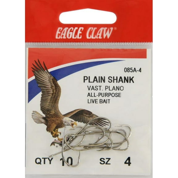 Eagle Claw 085AH-4 Plain Shank Offset Hook, Nickel, Size 4, 10 Pack