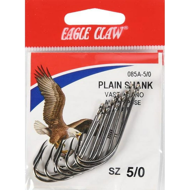 Eagle Claw 085AH-5/0 Plain Shank Hook, Nickel, Size 5/0, 8 Pack