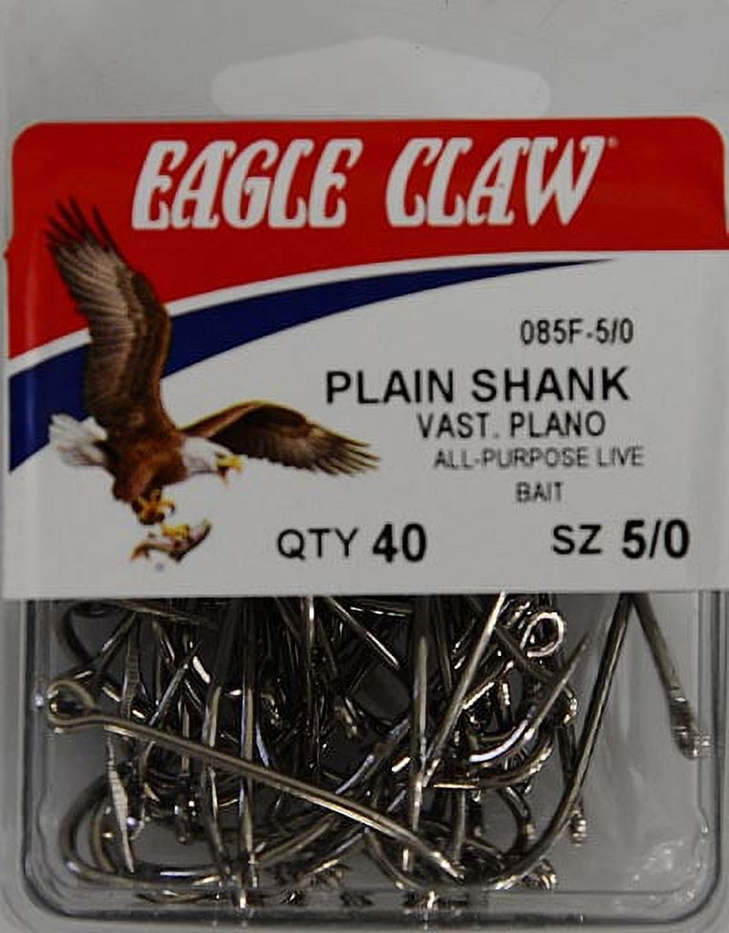 Eagle Claw Plain Shank Hook, Nickel, Size 5/0, 40 Pack