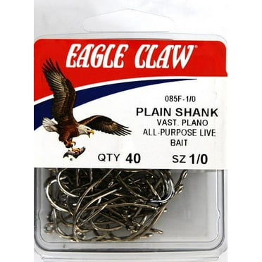 Eagle Claw 085FH-1/0 Plain Shank Offset Hook, Nickel, Size 1/0, 40 Pack