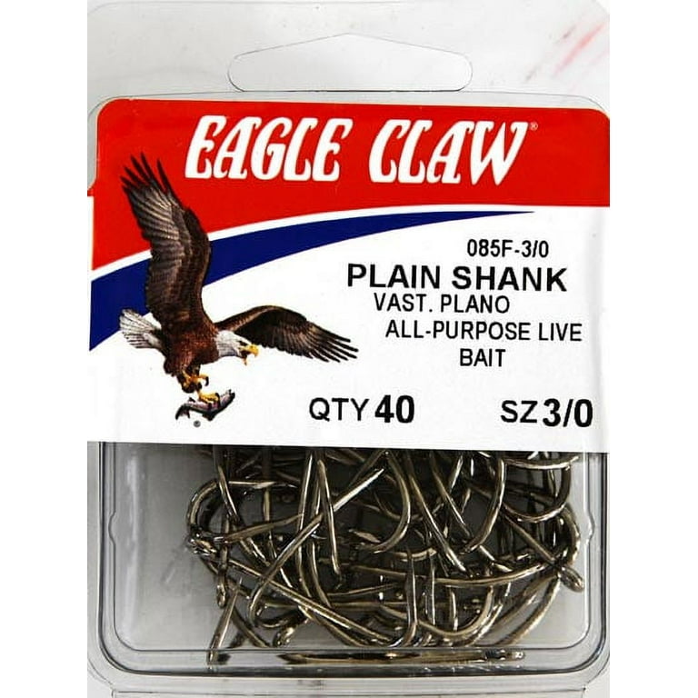 Eagle Claw 085FH-3/0 Plain Shank Offset Hook, Nickel, Size 3/0, 40 Pack