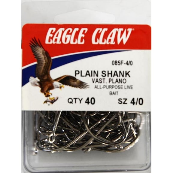Eagle Claw Ringed Eye Offset Plain Shank, Nickel, Size 4/0, 40 Pack