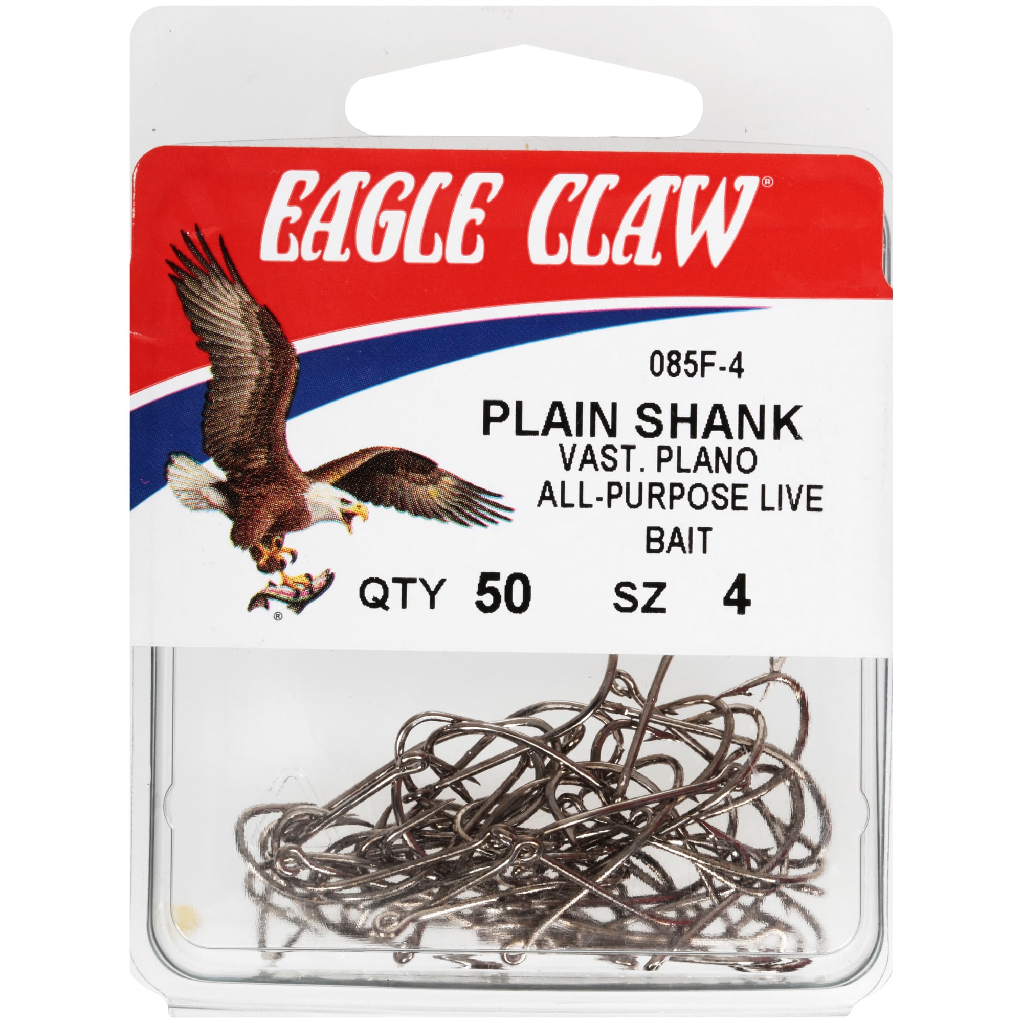 Eagle Claw 085FH-4 All-Purpose Live Bait Plain Shank Fish Hooks 50 Pack,  Size 4 