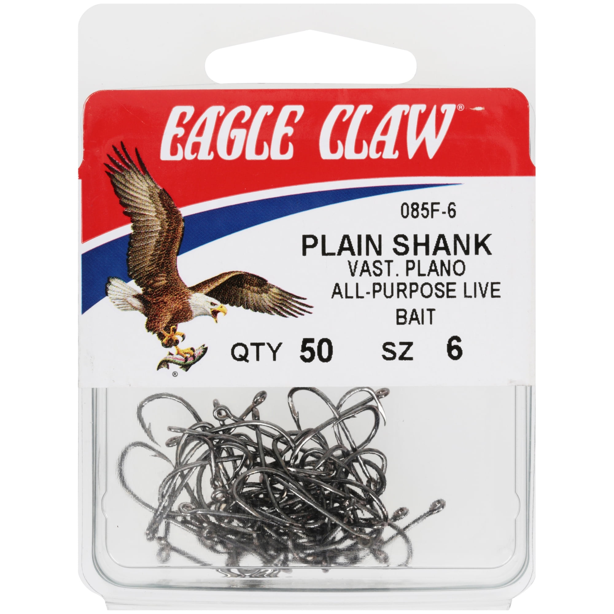 Eagle Claw 085fh-4 All-Purpose Live Bait Plain Shank Fish Hooks 50 Pack, Size 4